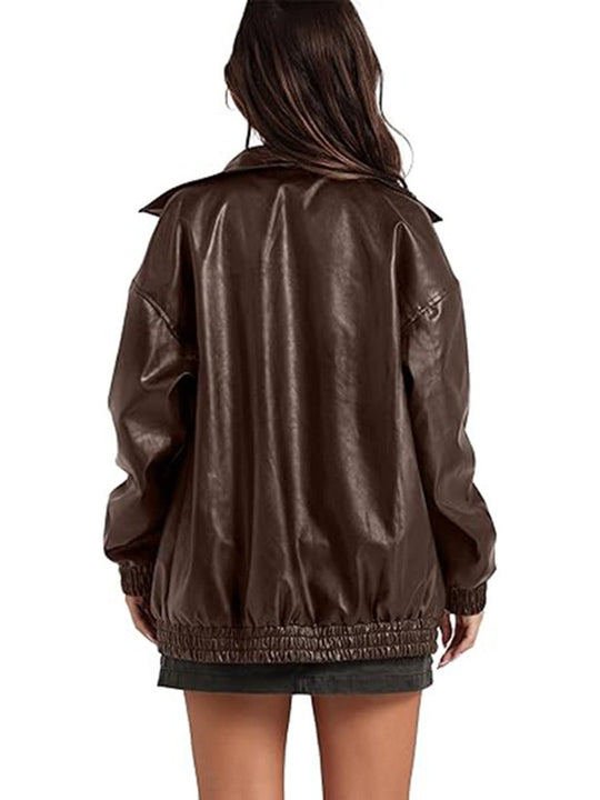 Trendy Versatile Lapel Relaxed Short Leather Jacket