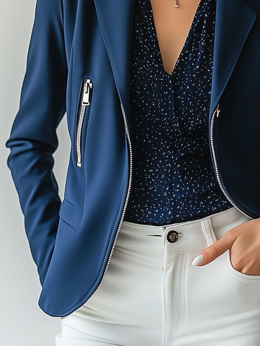 Chic and Stylish Navy Zip-up Blazer