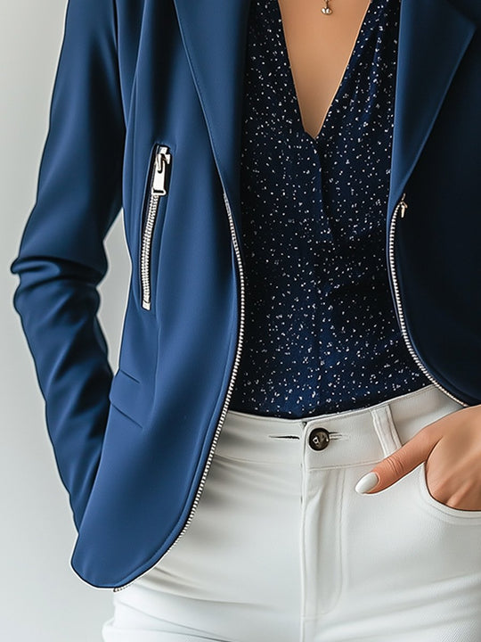 Chic and Stylish Navy Zip-up Blazer