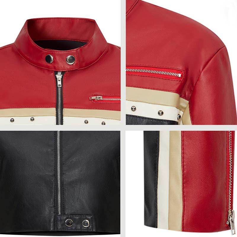 Women's Contrast Color PU Leather Biker Jacket