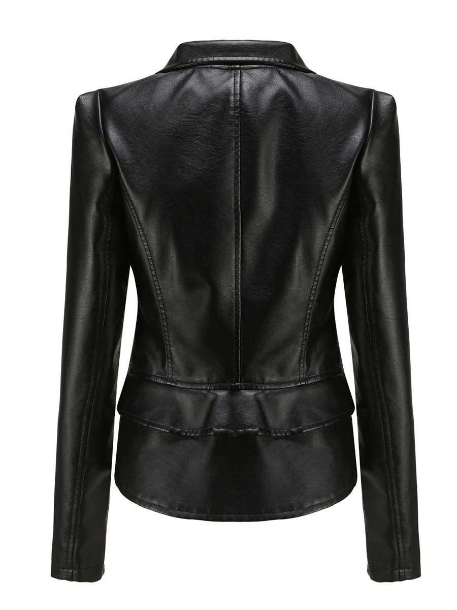 Women's Casual Leather Jacket With Detachable Hem