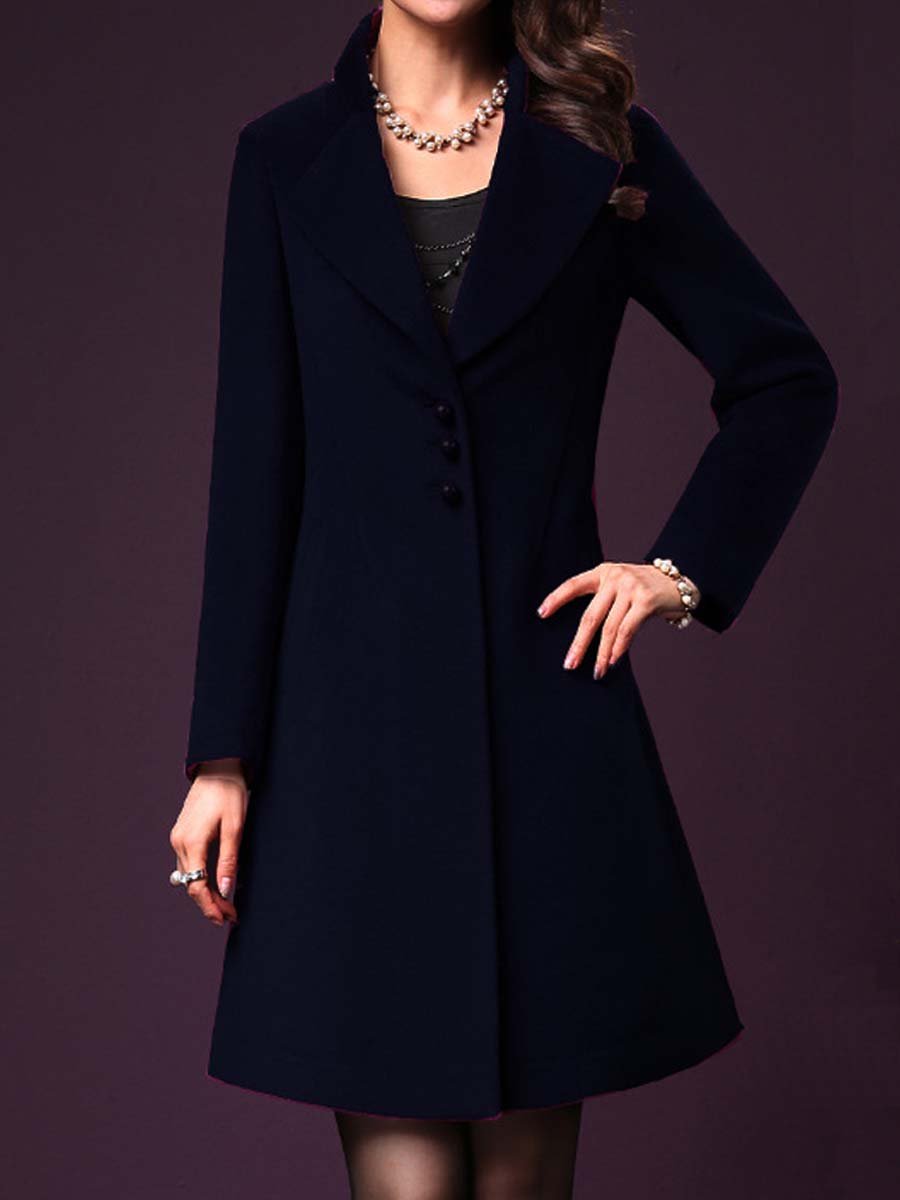 Women's Stand Collar Mid-lLength Woolen Coat