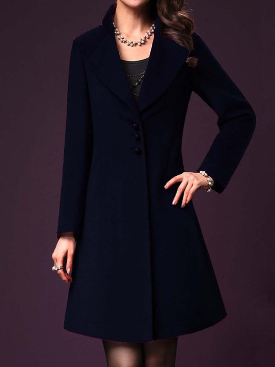 Women's Stand Collar Mid-lLength Woolen Coat