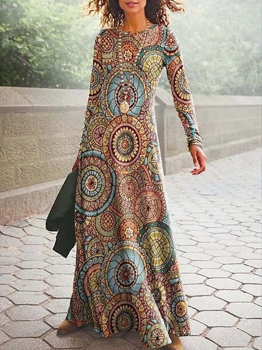 Women's Retro Ethnic Print Maxi Dress