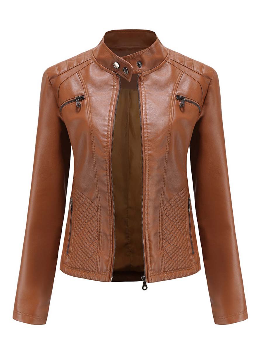 Women's Stand Collar Casual Leather Jacket