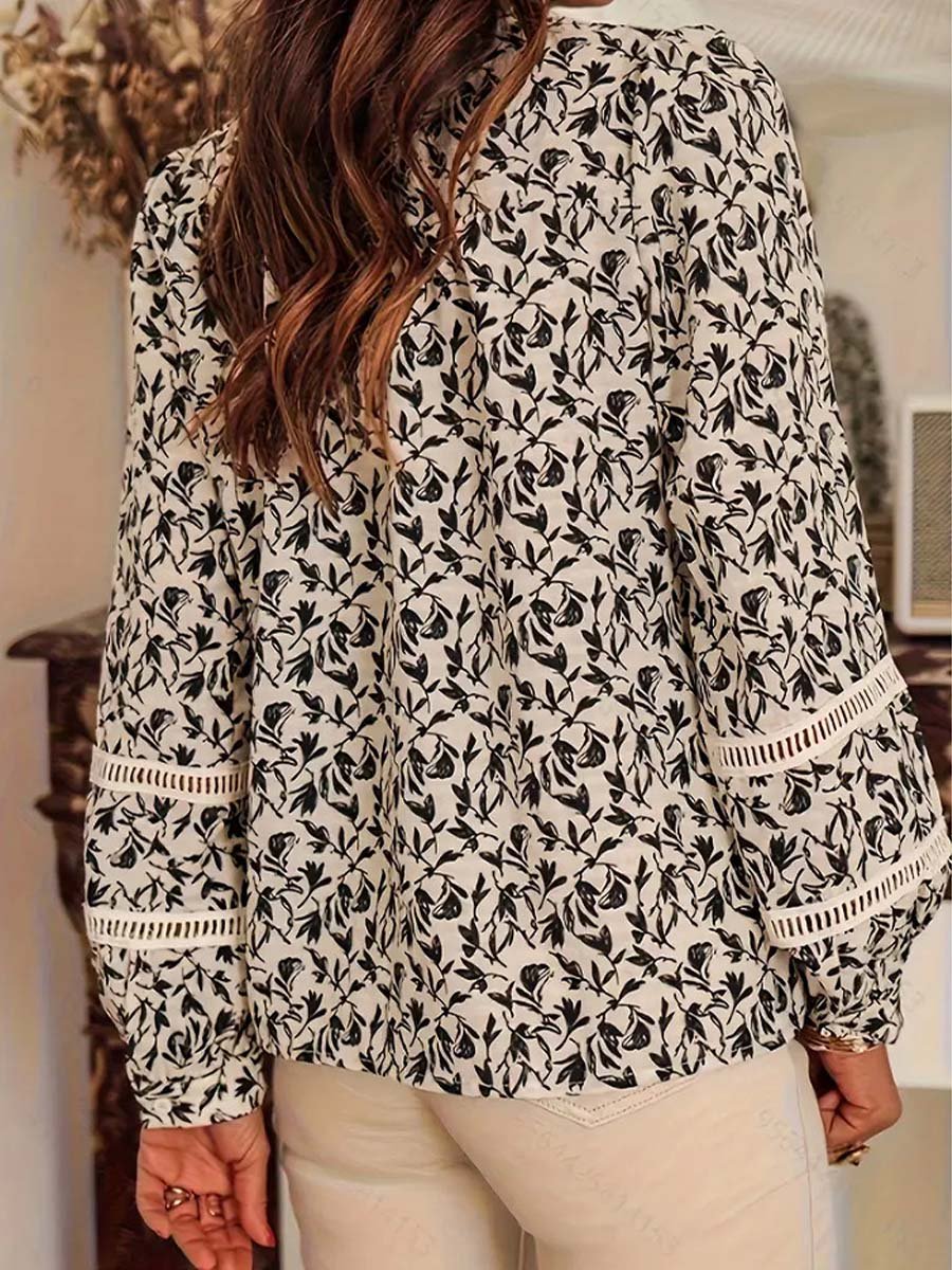 Women's V-neck lace printed chiffon Blouse