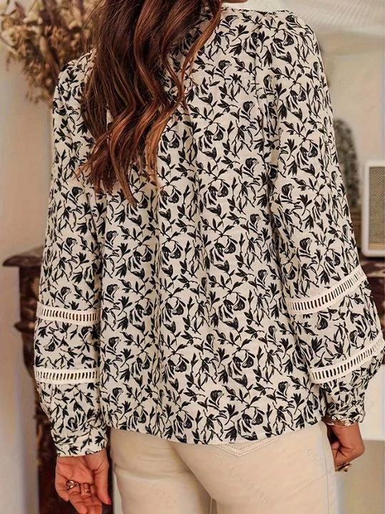 Women's V-neck lace printed chiffon Blouse