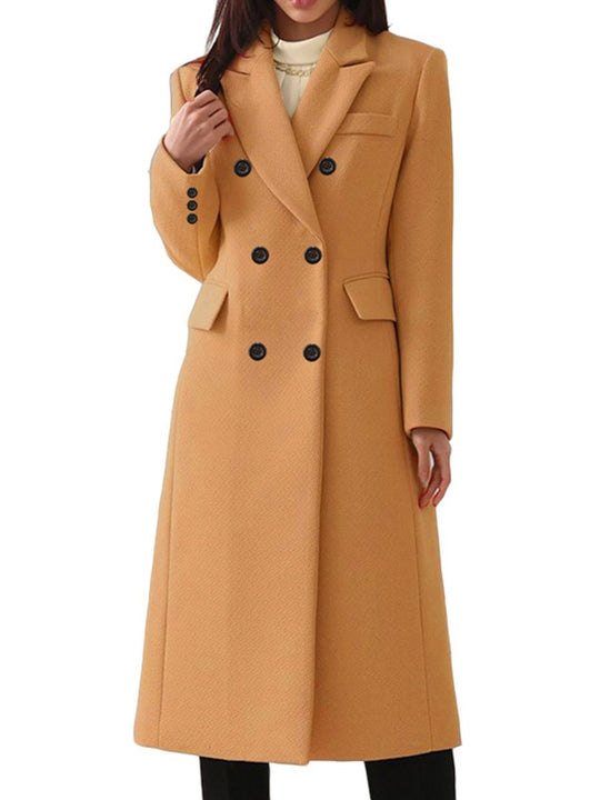 Lapel Double-breasted Long Woolen Coat