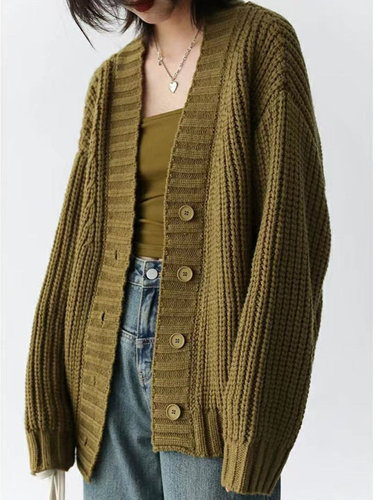 Loose V-neck Chunky Australian Wool Knitted Cardigan