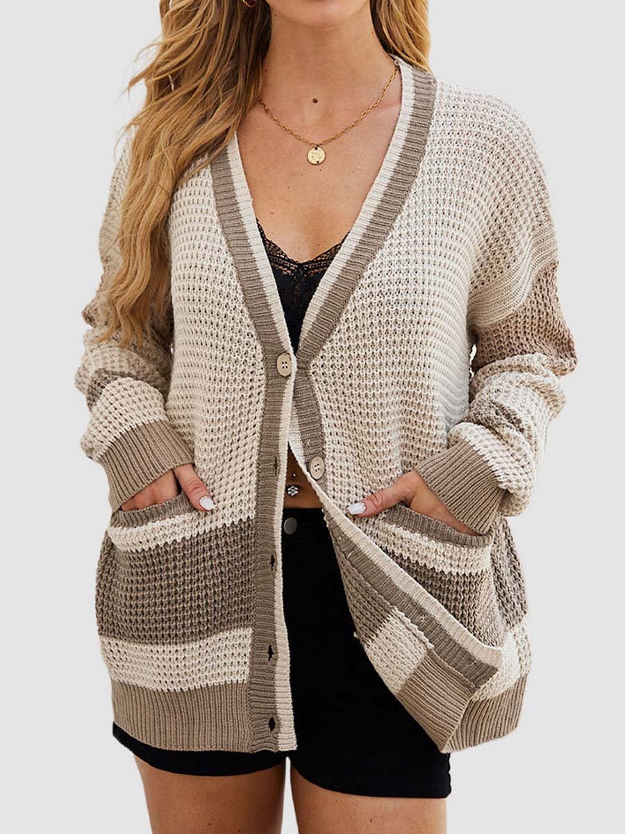 Pocket Colorblock Knitted Cardigan