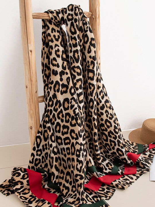 Fashionable Commuting Leopard Print Warm All-match Cashmere Shawl Scarf