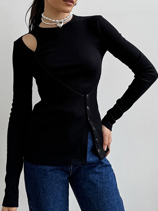 Irregular Design Slim Fit Black Fake Two Piece Top