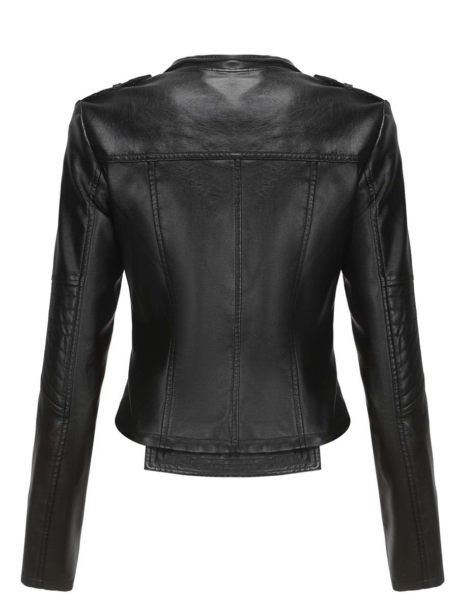 Women's Rivet Slim Fit Zipper Leather Jacket