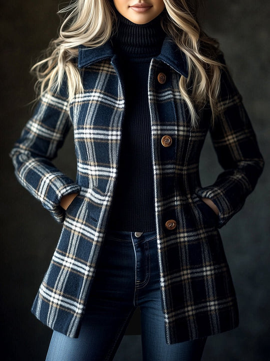 Chic Lapel Plaid Pattern Daily Woolen Trench Coat