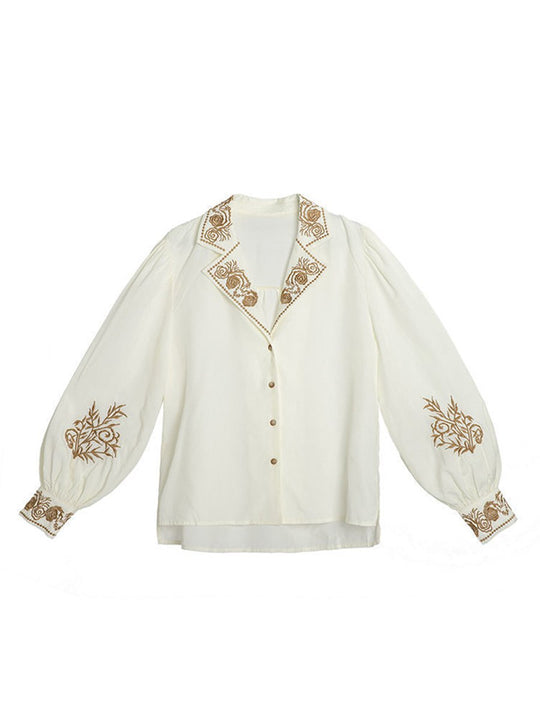 Vintage Embroidered Lantern Sleeve Shirt