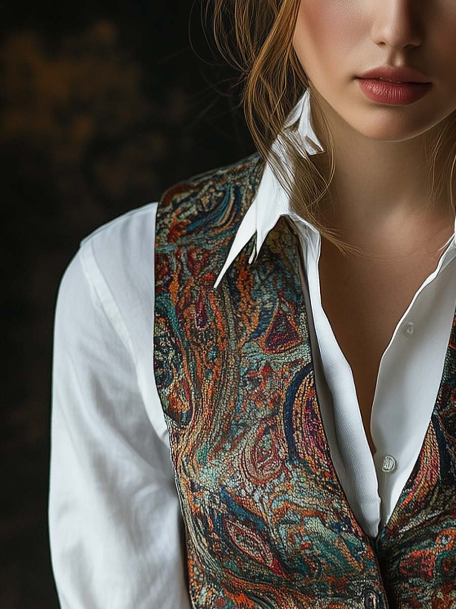 Vintage Paisley Printed Slim Fit Vest