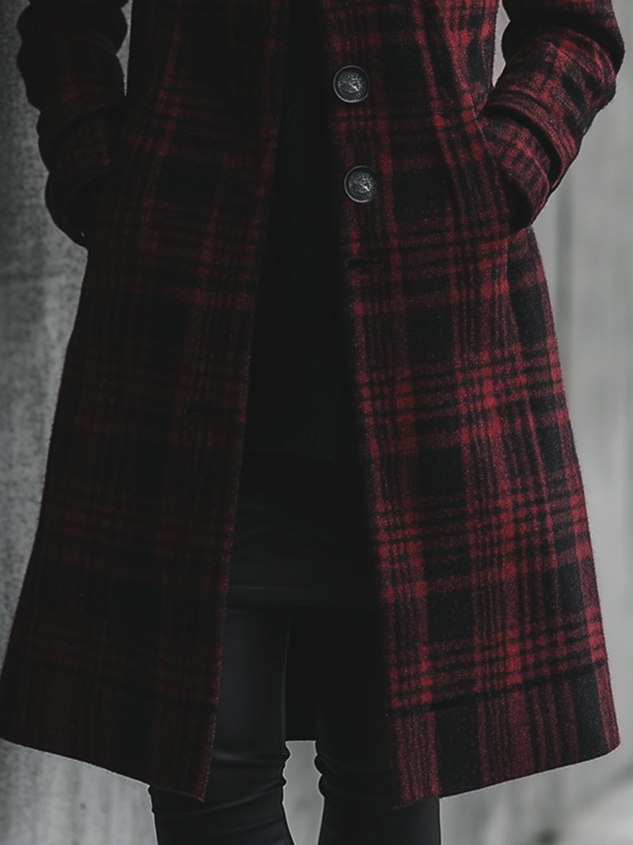 Fashion Retro Loose Plaid Wool Coat