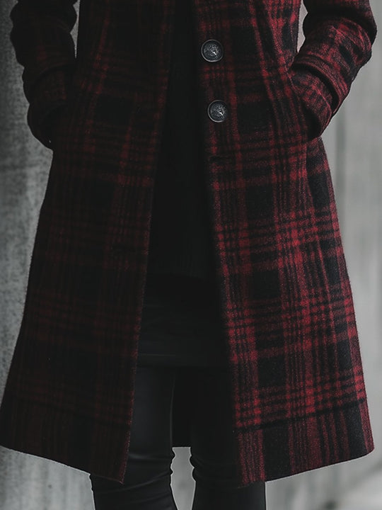 Fashion Retro Loose Plaid Wool Coat