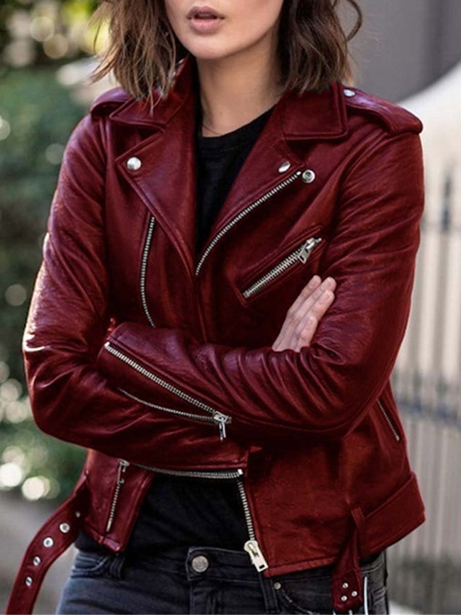 Women's Slim Fit Leather Motorcycle Jacket