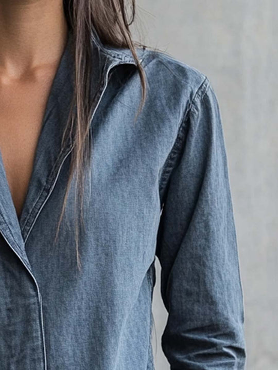 Women's Vintage V-Neck Long Sleeve Denim Shirts