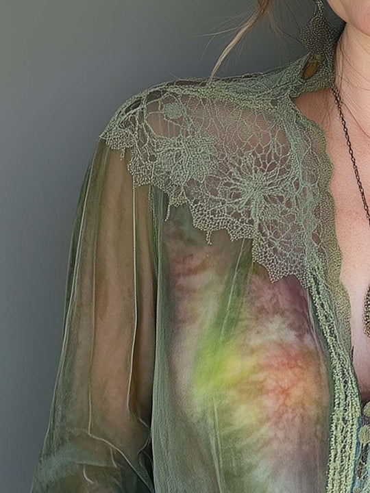 Tie-Dyed Chiffon Lace Shirt