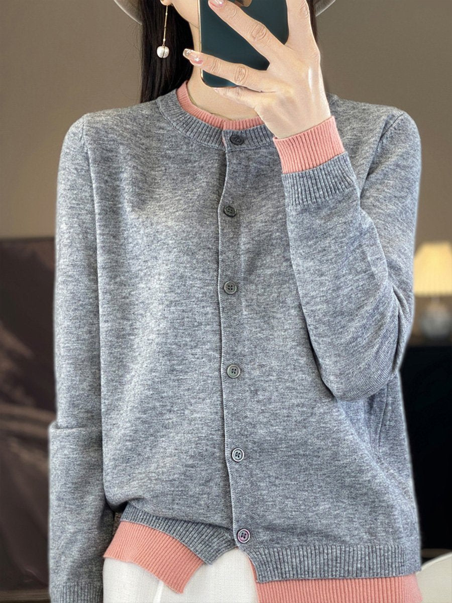 Fashion Loose Fake Two-Piece Colorblock Knit Cardigan