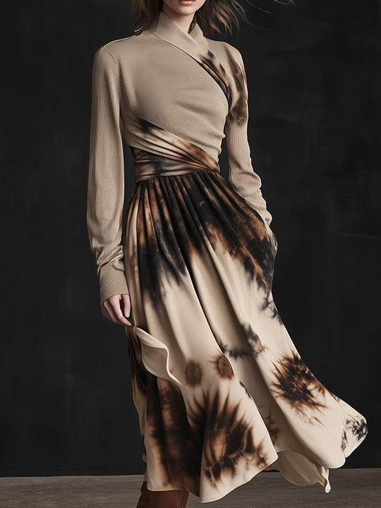 Fashion Irregular Tie-dye Long-sleeved Maxi Dress