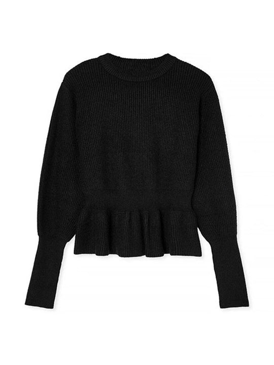 Fashion Slim Fit Ruffle Hem Crew Neck Sweater