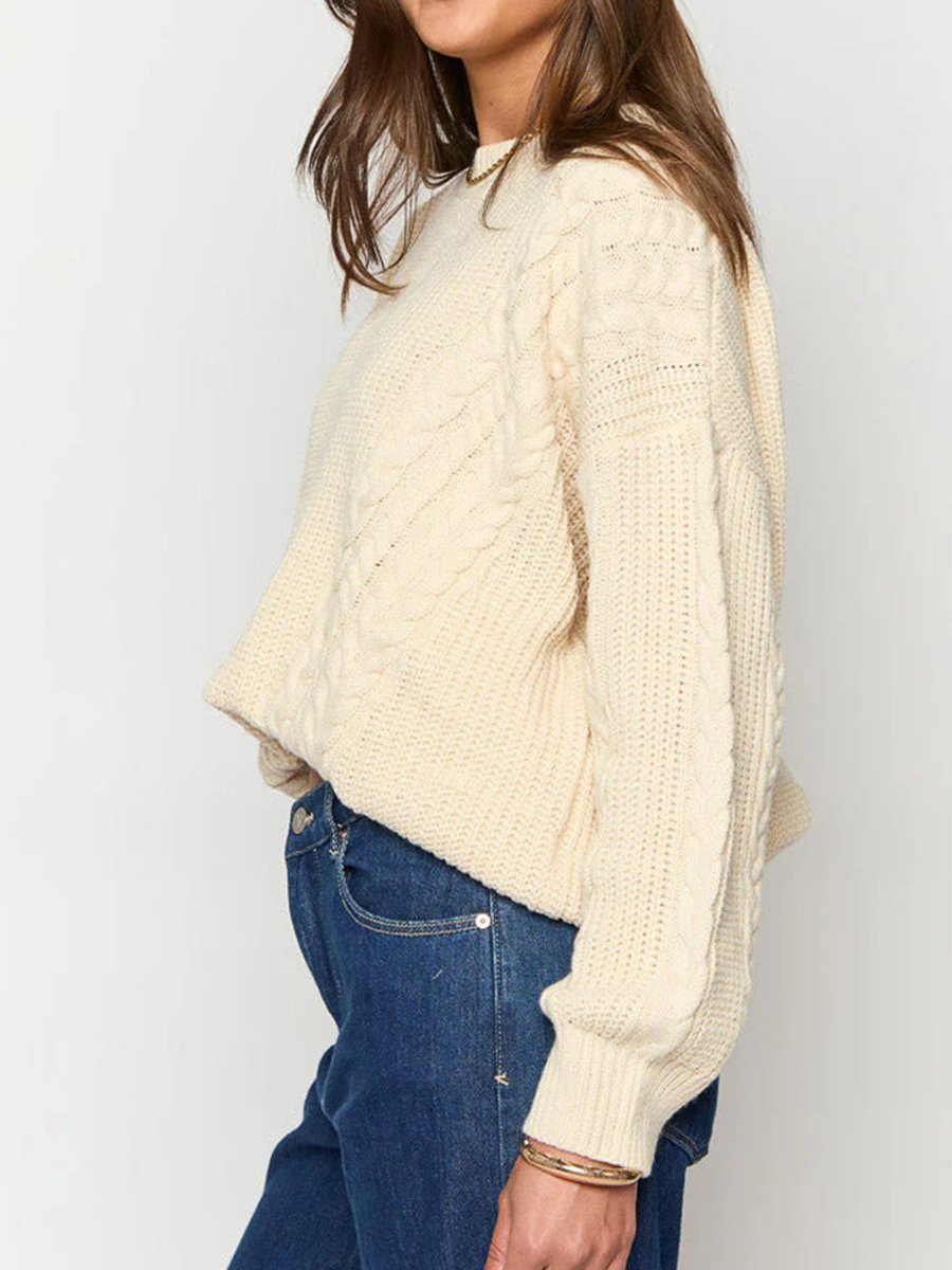 Round Neck Long Sleeve Twisted Rope Pullover Loose Sweater