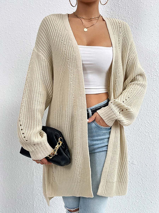 V-Neck Loose Mid-Length Knitted Cardigan