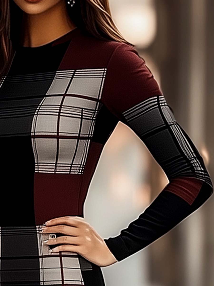 Women's Retro Color Block Bodycon Dress