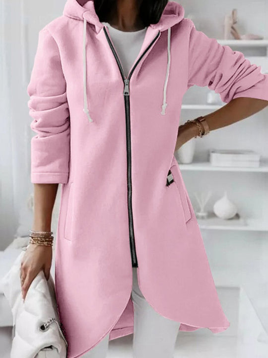 Fashionable Zipper Hooded Long Fleece Sweatshirt