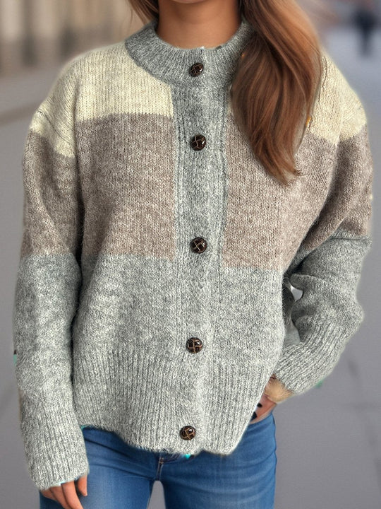 Casual Knitted Colorblock Pullover Cardigan