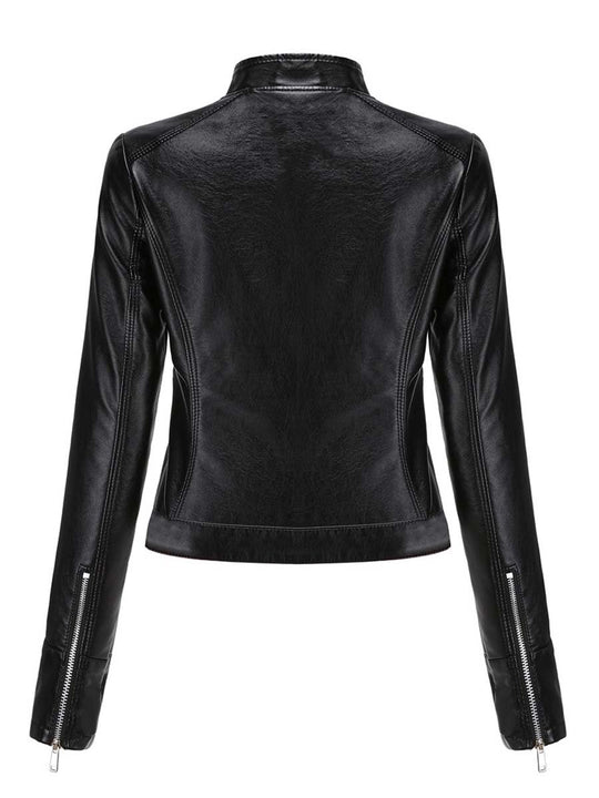 Women's Stand Collar Leather Jacket