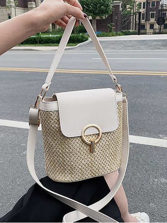 Crossbody Straw Woven Vacation Bucket Bag