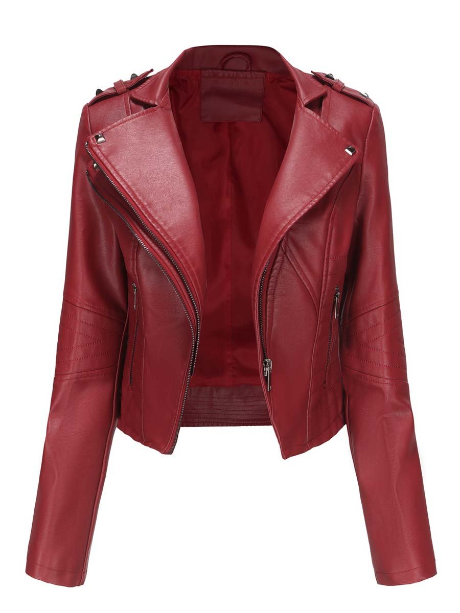 Women's Rivet Slim Fit Zipper Leather Jacket