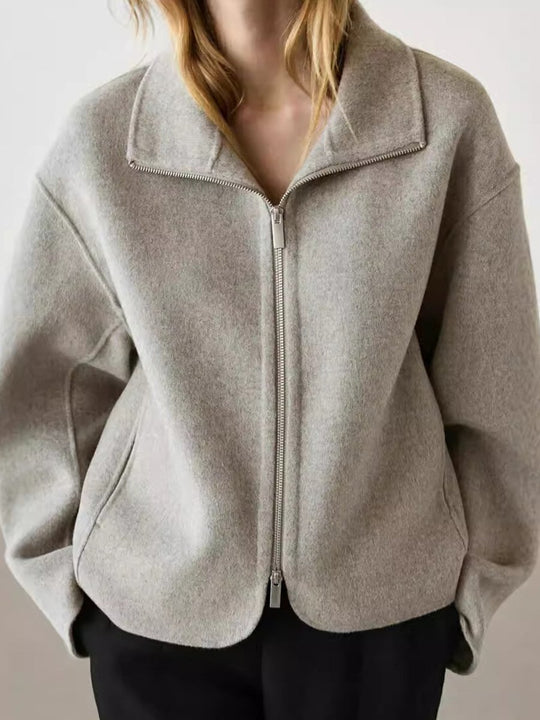 Ladies' Lapel Solid Color Versatile Loose Wool Short Coat