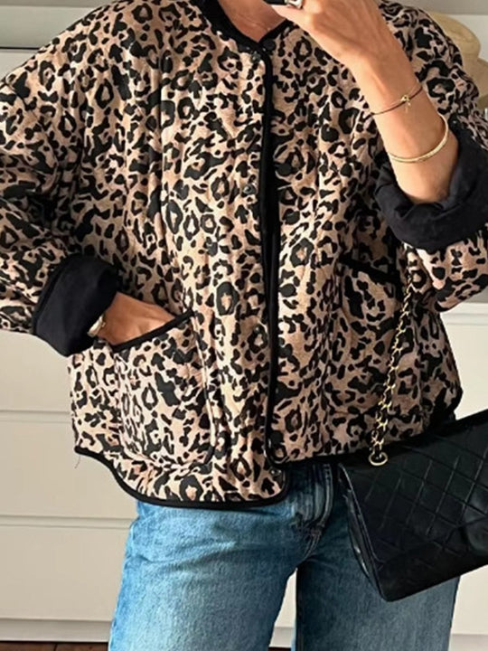 Fashionable Leopard Print Cotton Jacket