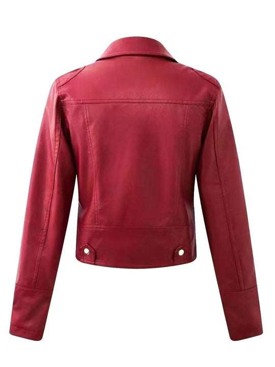 Women's Vintage Washed Leather Biker Jacket