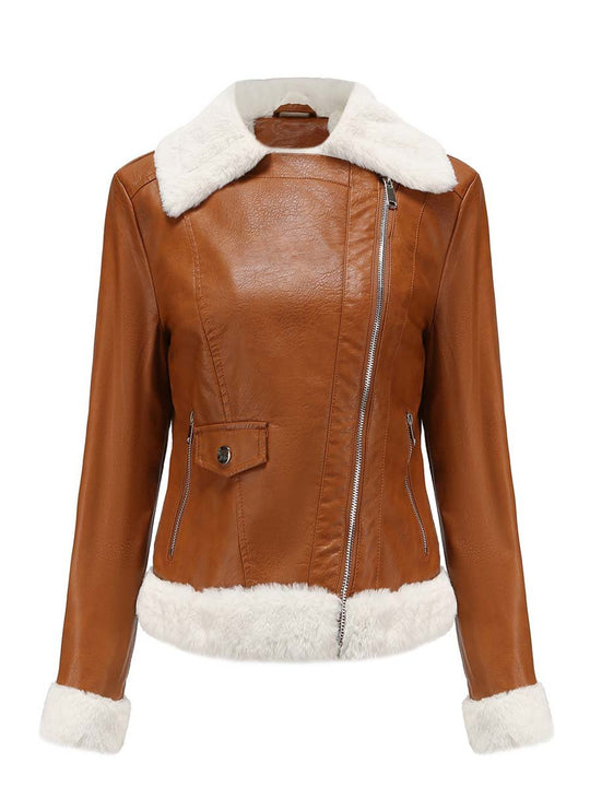 Women's Sherpa Long Sleeve Leather Jacket