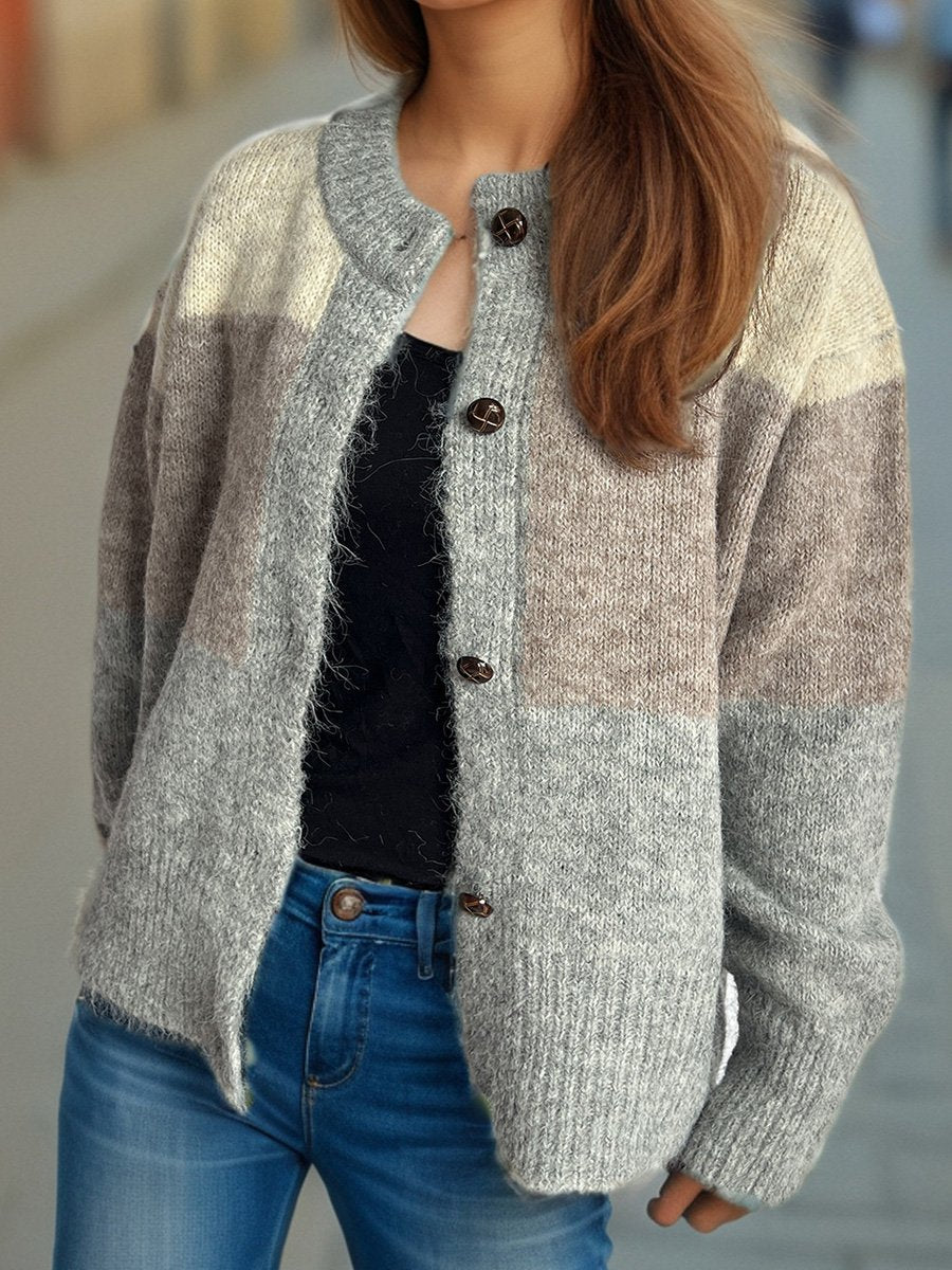 Casual Knitted Colorblock Pullover Cardigan