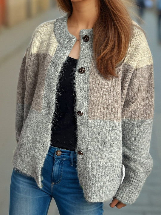 Casual Knitted Colorblock Pullover Cardigan