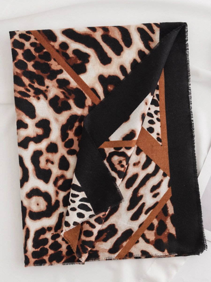 Leopard Print Soft Warm Cashmere Scarf Shawl Dual Purpose