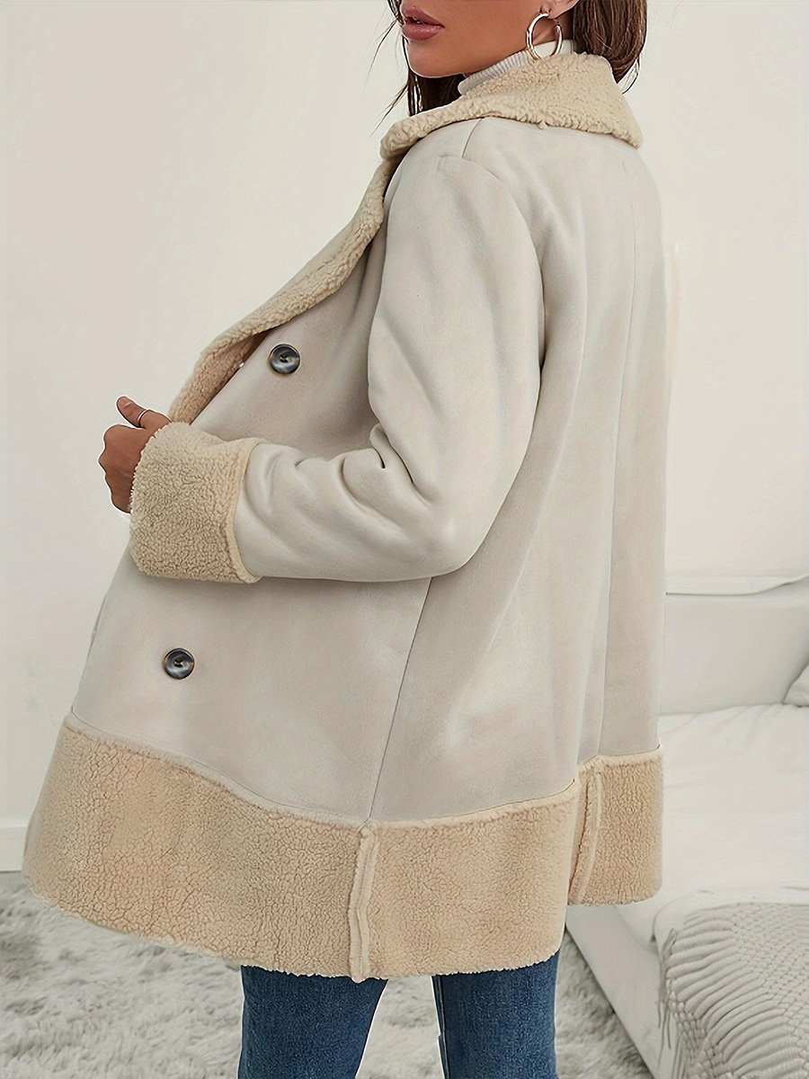 Apricot Lapel Lamb Wool Contrast Long Coat