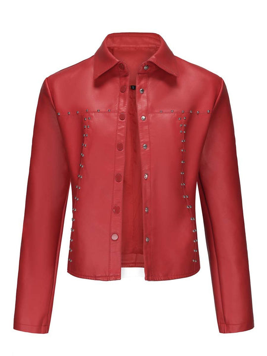 Women's Zipper Rivet Leather Jacket Biker