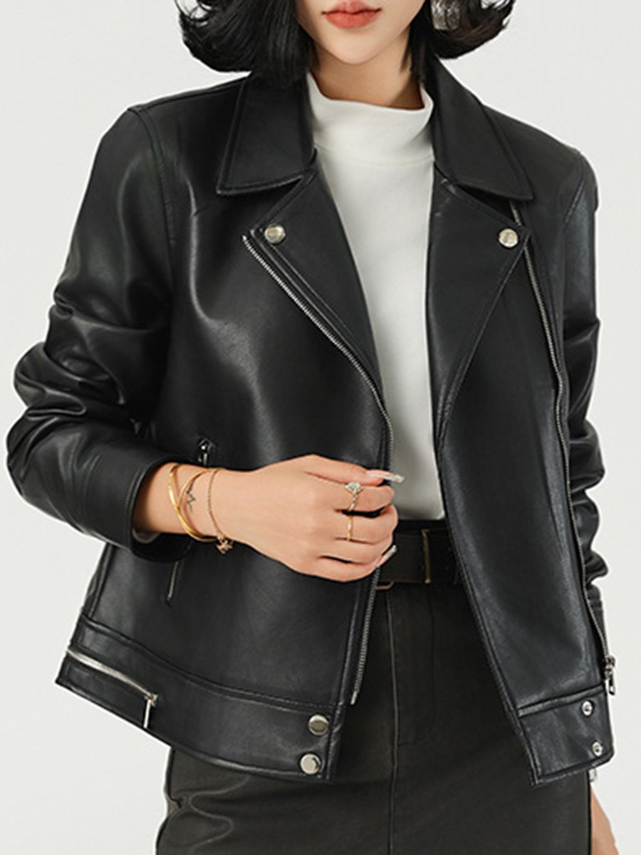 Commuter Suit Collar Short Leather Jacket