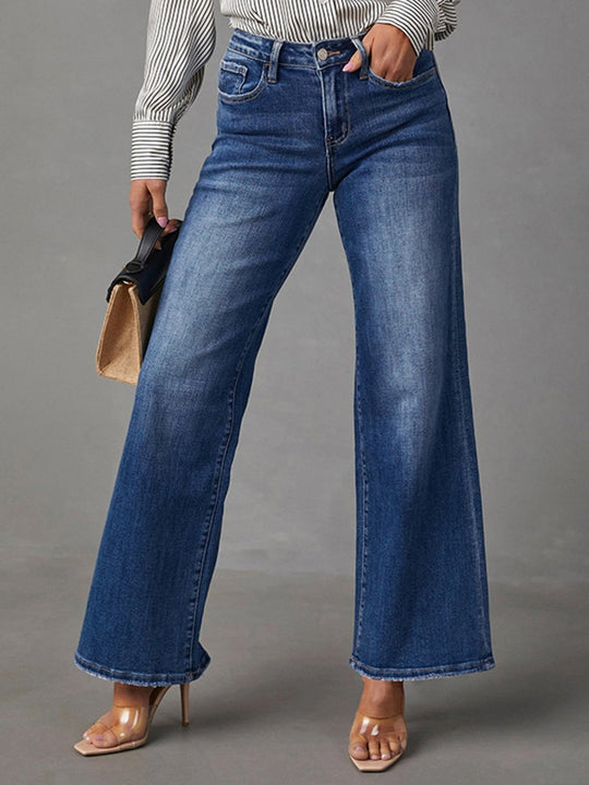 Dark Blue Straight-leg High-stretch Denim Trousers