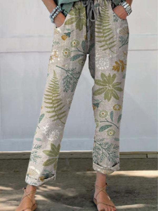 Cotton and Linen All-match Printed Casual Pants