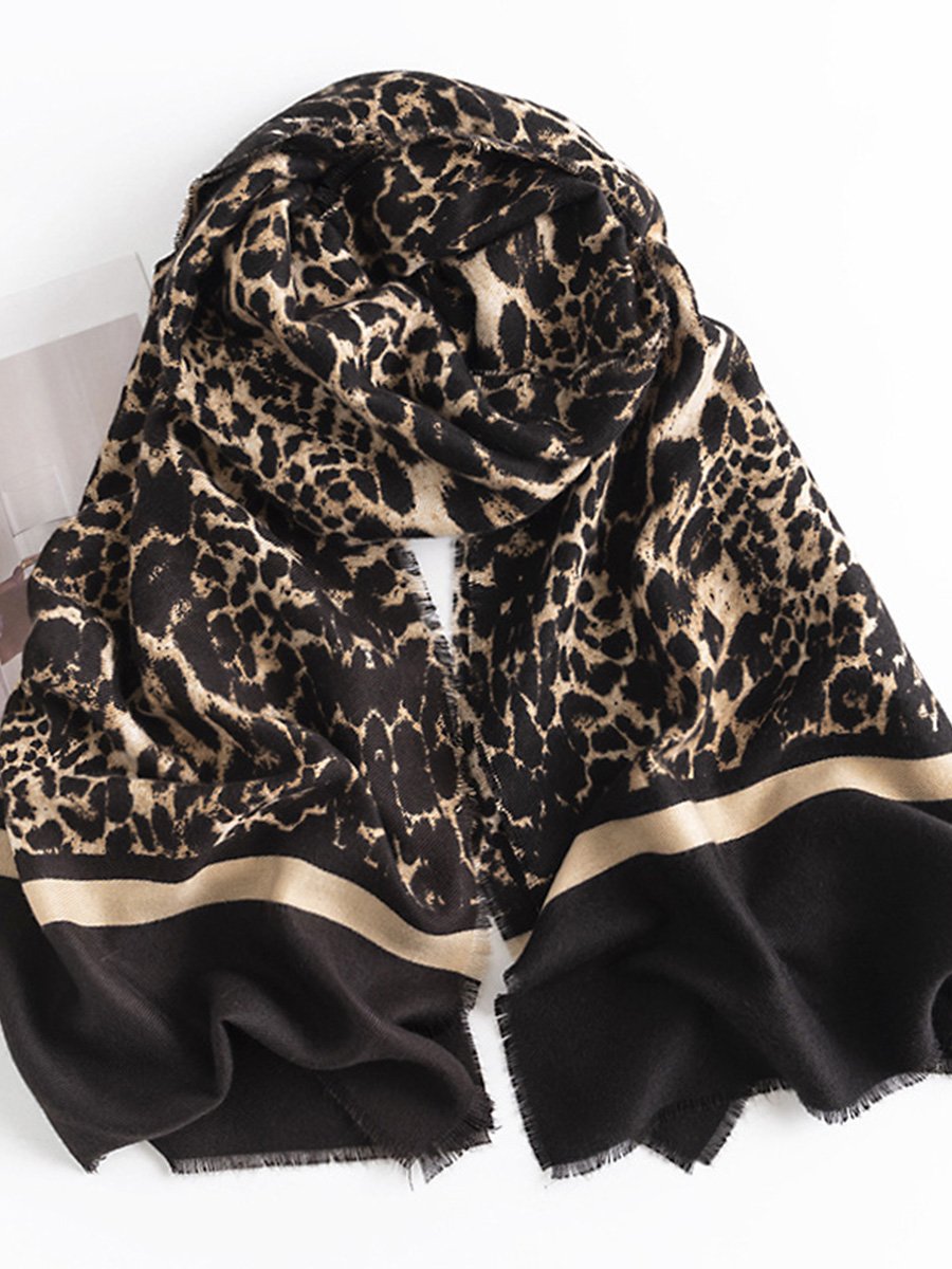 Fashionable Leopard Print Warm Cashmere Scarf