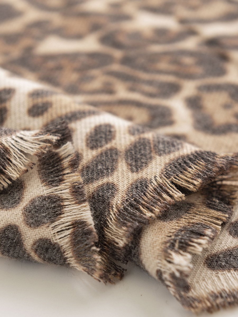 Ethnic Leopard Print Short Tassel Woven Cashmere Brushed Scarf